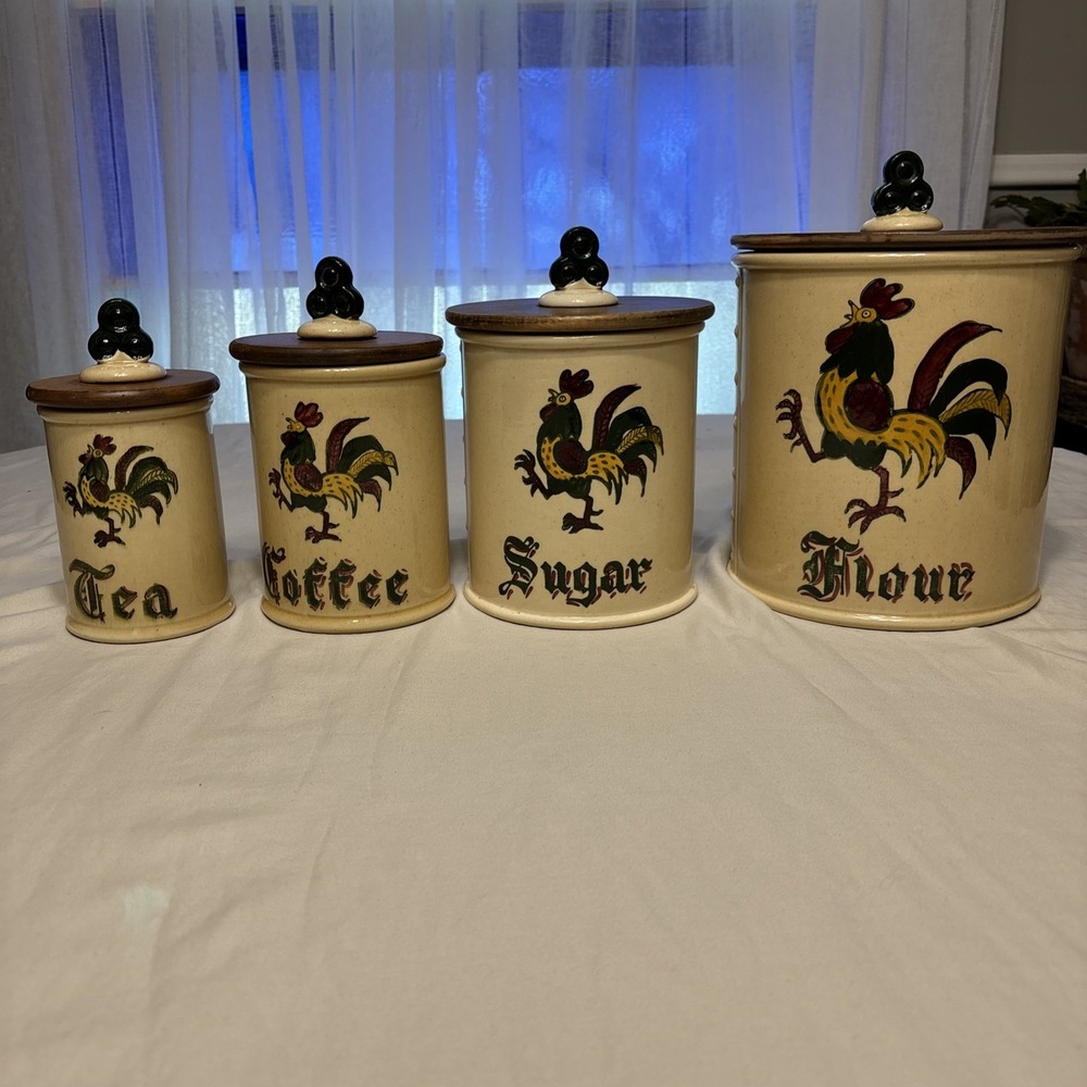 Metlox Pottery Poppy Trail California Provincial Rooster Set/4 Canisters